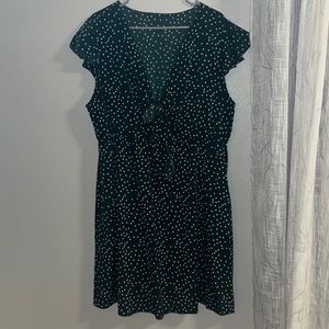 Army green spotted dress with key hole bow tie front